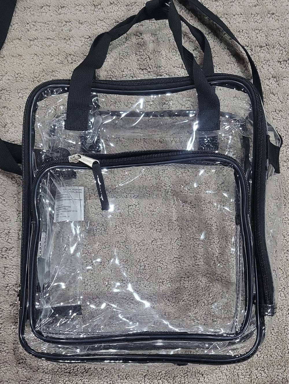 Clear Stadium Tote Bag with Black Trim and Dual Carry Straps